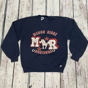 Vintage 1980s Mason Ridge Mustangs Blue Russell Athletic Sweatshirt